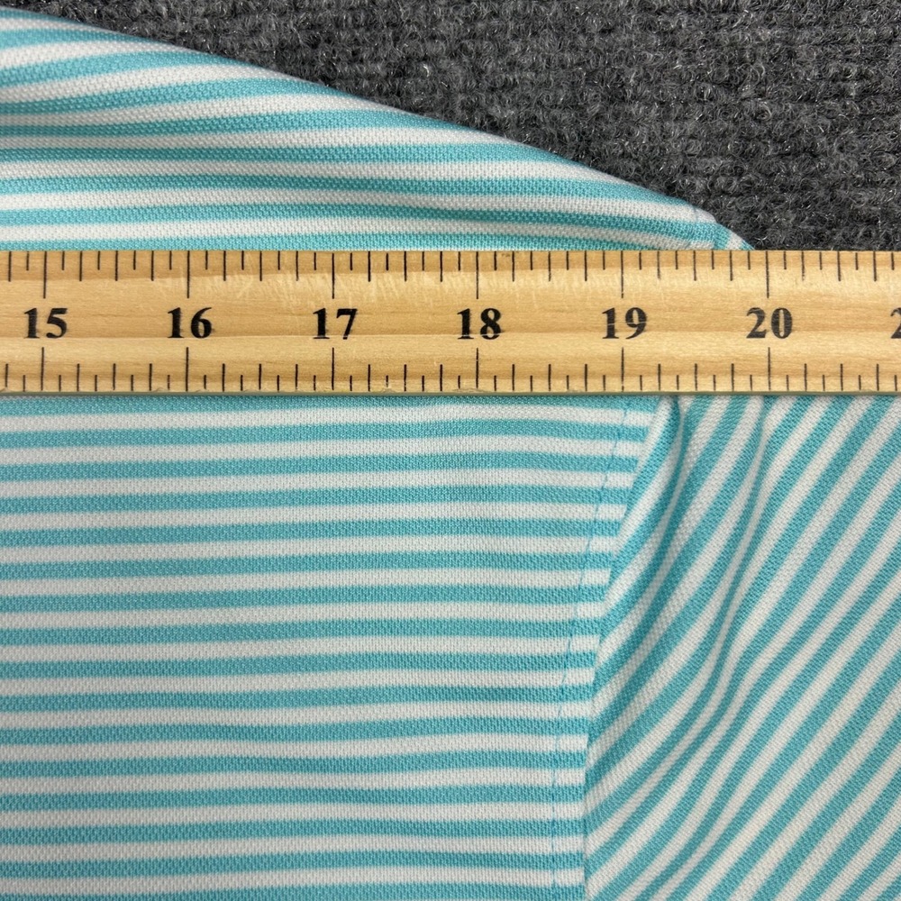 Johnnie-O Polo Shirt Mens L Cayman Teal Striped Prep-Performance Stretch Golf - Picture 8 of 11